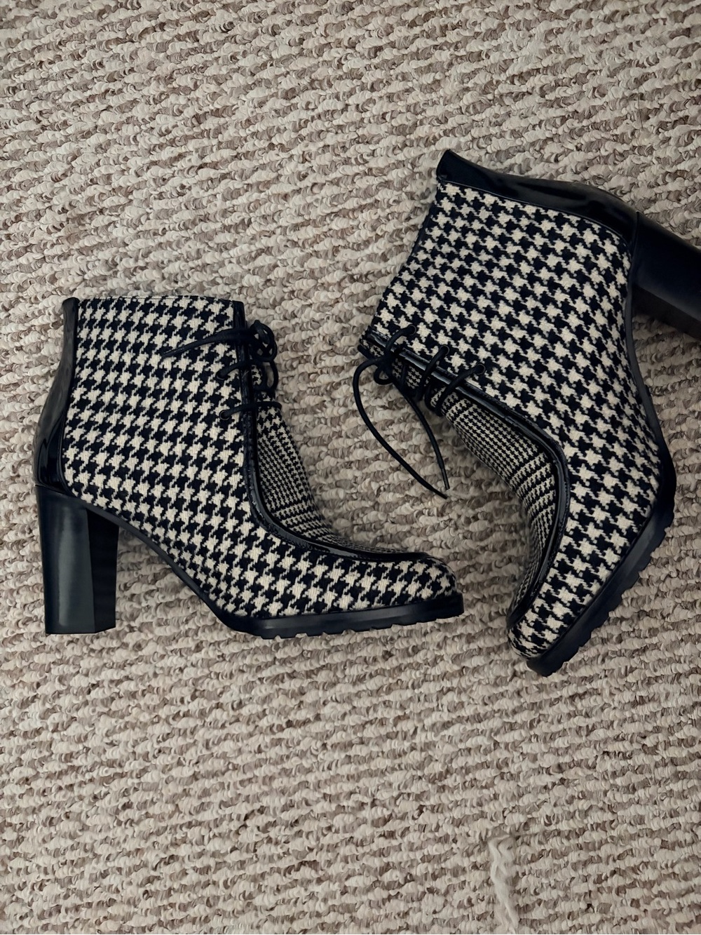 Ralph Lauren Purple Label Black & White Houndstooth Lace-Up Ankle Boots